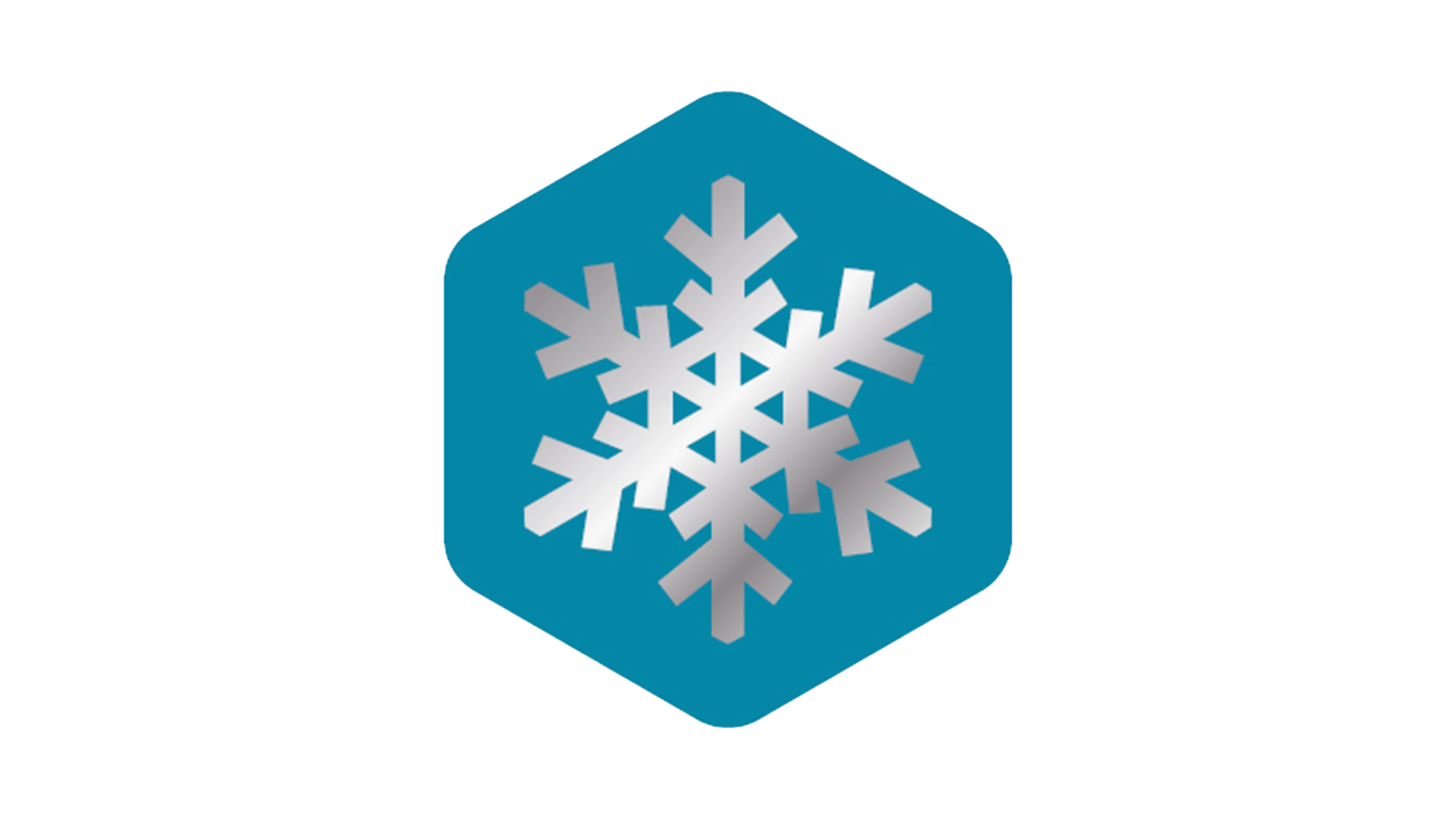 Snöflinga i silver på en blå hexagonformad bakgrund