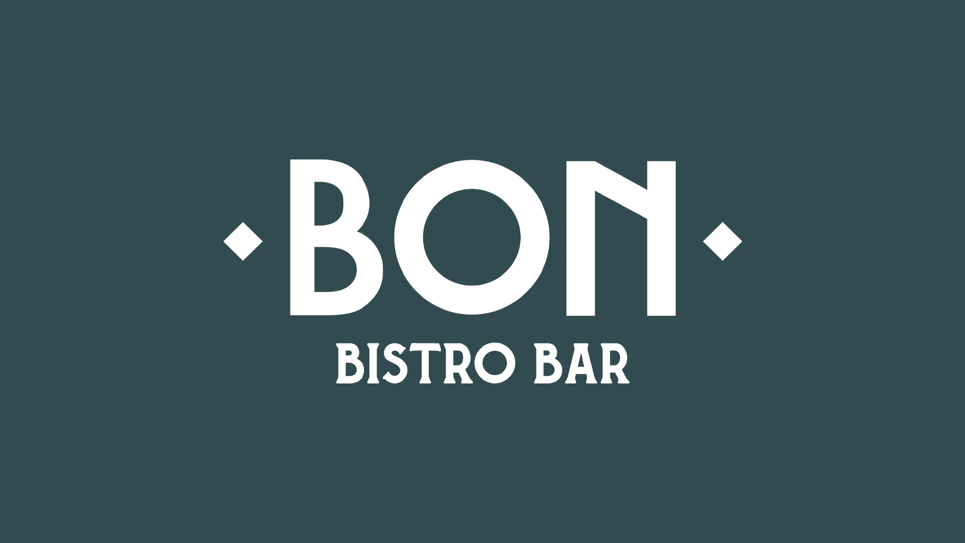 Logotyp för BON Bistro Bar mot en mörkgrön bakgrund