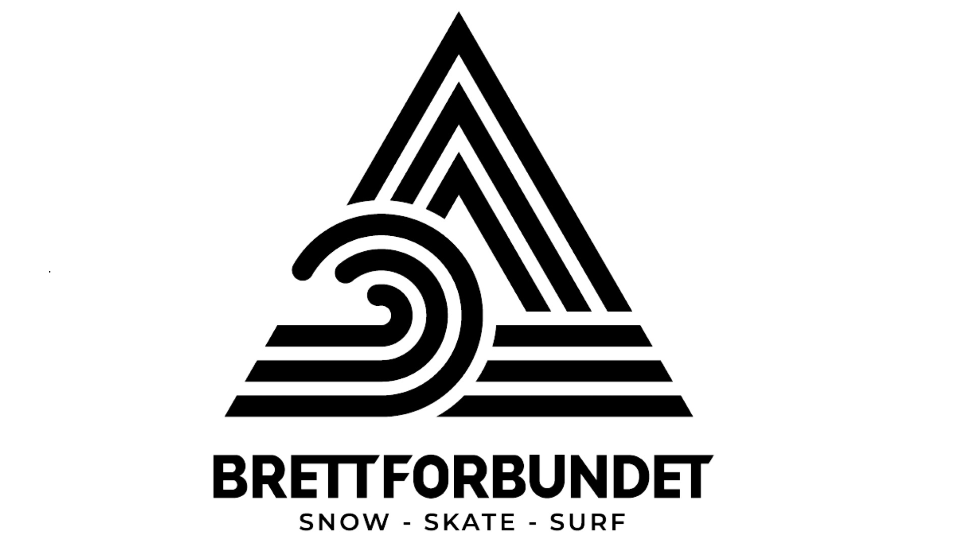Brettforbundets logo med en stilisert trekant og bølgemønster, teksten "SNOW - SKATE - SURF"