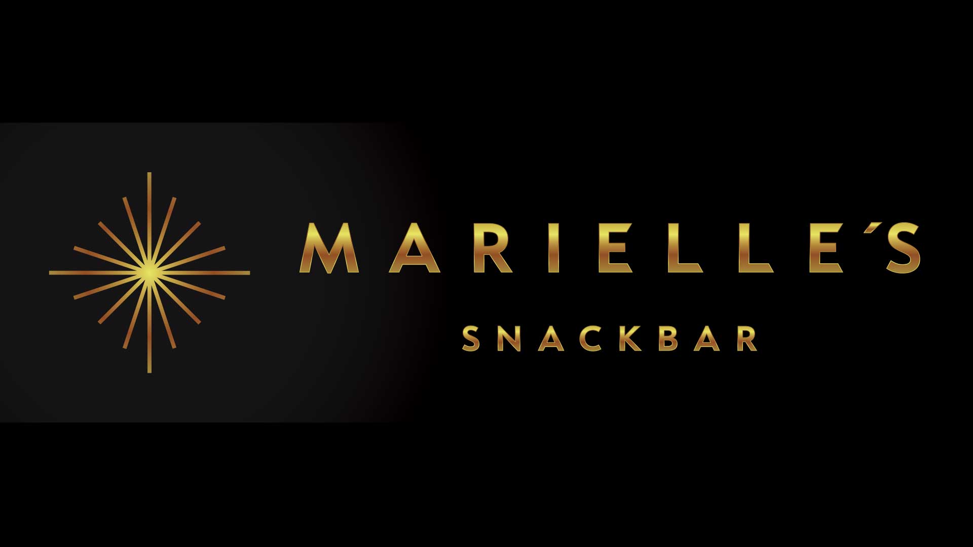 Logotyp för Marielle’s Snackbar med gyllene text och stjärnemblem på svart bakgrund