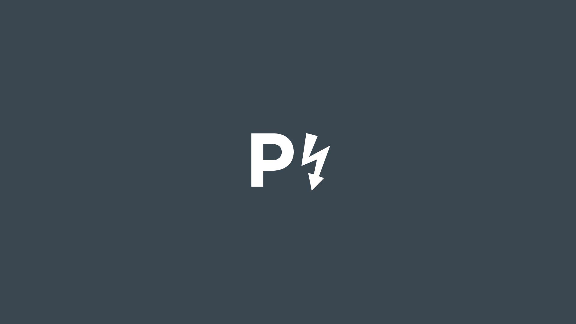 Bokstaven "P" bredvid en blixtsymbol på en mörkgrå bakgrund