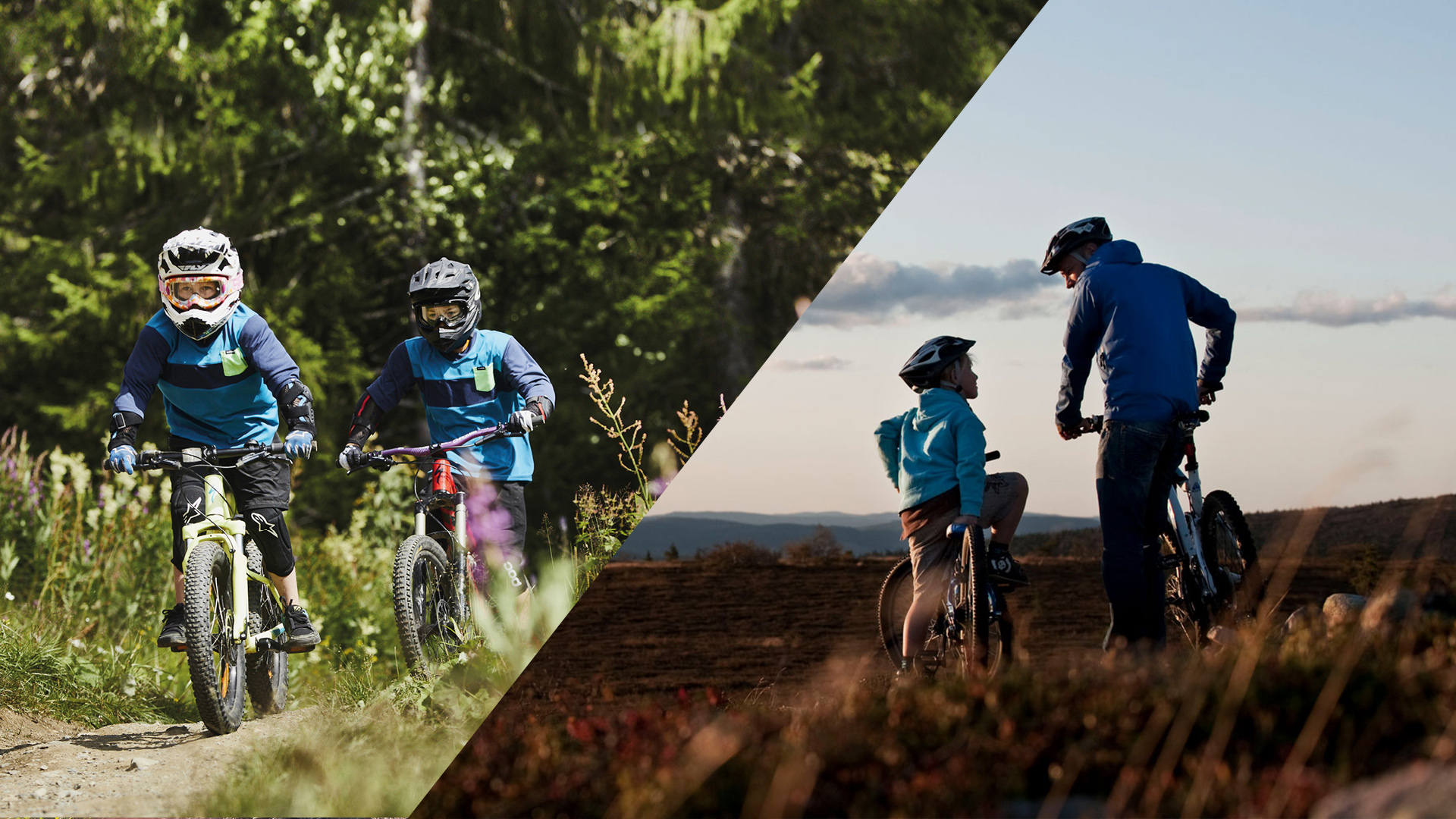 Barn cyklar mtb-cykling genom fjällen.
